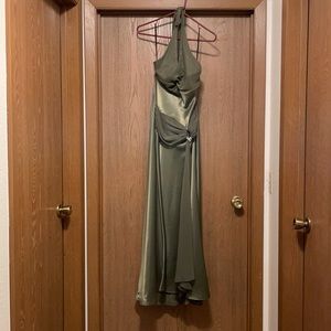 Olive green halter prom dress.